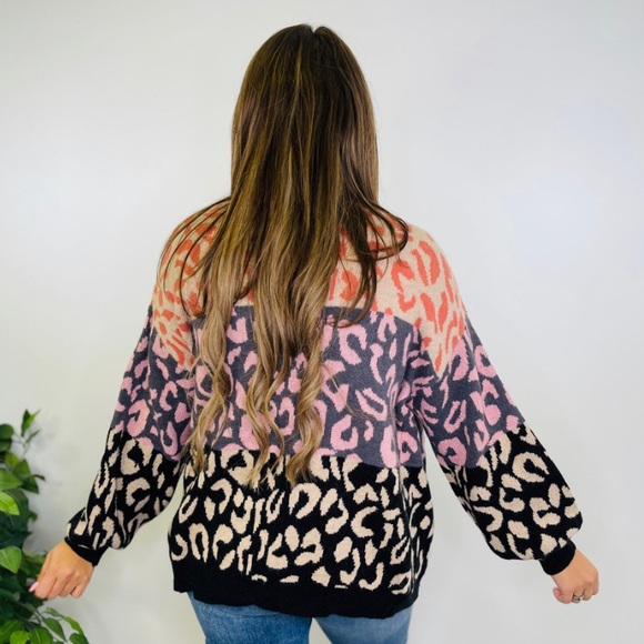 New Bibi Multi Colored Leopard Print oversized Cardigan size XL - Picture 2 of 4